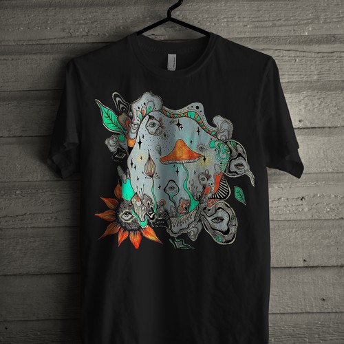 Create a trippy black light poster style MUSHROOM tee!