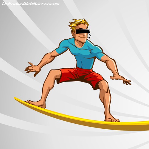 Create a cool Surfer mascot for UnknownWebSurfer.com