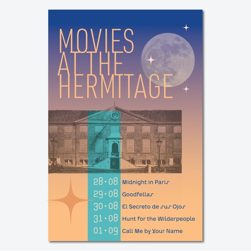 Fun, colorful and laid-back poster for outdoor film festival in historical Amsterdam