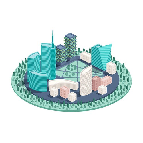 Personal project | isometric illustration of new district in Milan