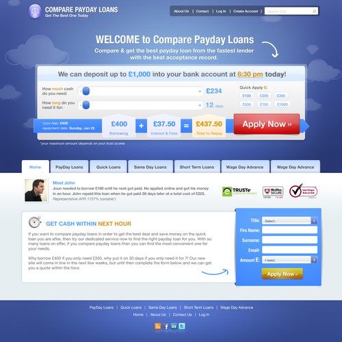 Create the next website design for Compare Payday Loans