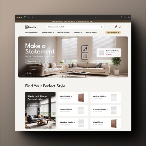 Ecommerce storefront for a blinds curtains company.