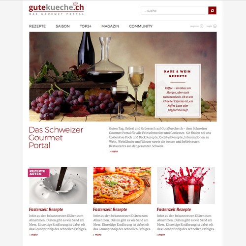 First page for food oriented website