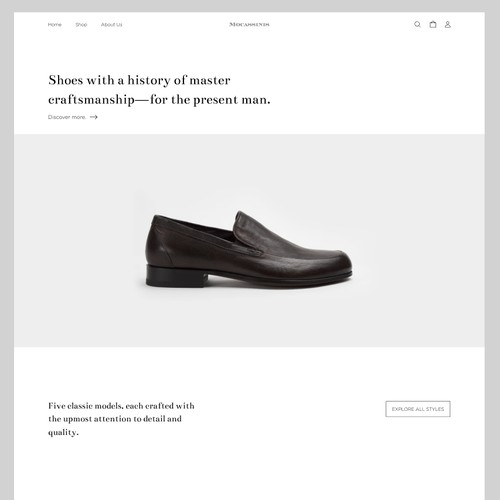 Sleek, contemporary homepage design for Mocassinis