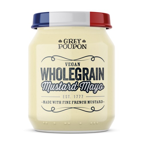 Label design for Grey Poupon Vegan Mustard Mayo