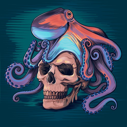 Octopus skull illustration