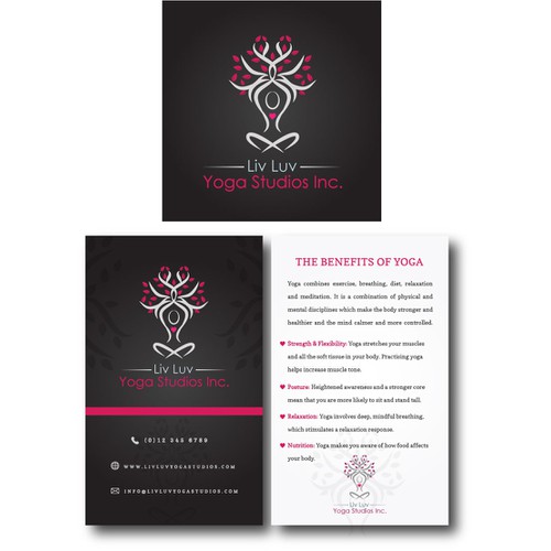 logo and business card for Liv Luv Yoga Studios Inc.