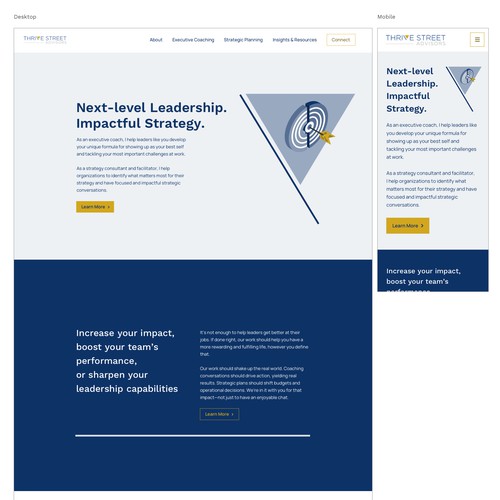 Landing page for an executive coaching and strategy consulting practice