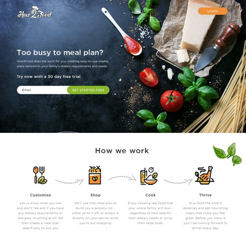 Landing for meal planning platform