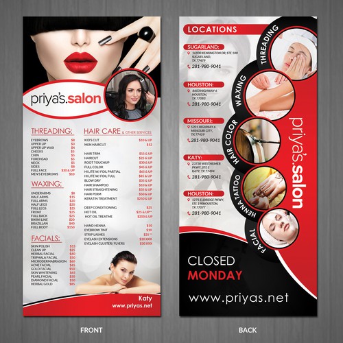 price list rack card for a Salon!