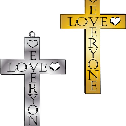 A cross made from the words "LOVE" and "EVERYONE."