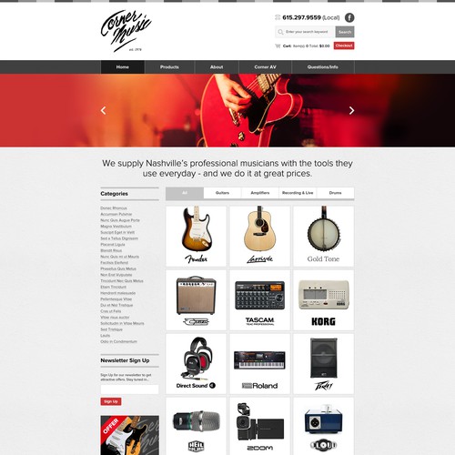 Homepage Design for Ecommerce Business - Music Instruments and accesorries Retailer