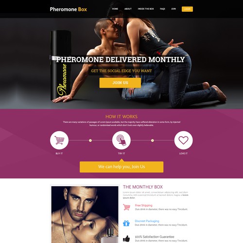 Homepage for a Cologne (Pheromone) Subscription Box Website