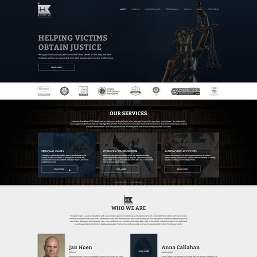 Home page / Landing page for a injury law firm