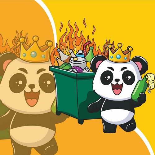 Cartoon panda and trash can mascot logo