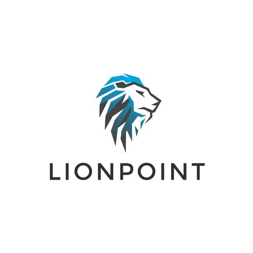 Modern, abstract lion head logo.